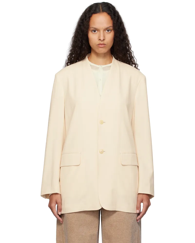 AURALEE Beige Tropical Wool No Collar Blazer Ivory