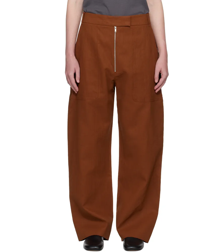 Studio Nicholson Brown Pravin Linen Trousers Truffle