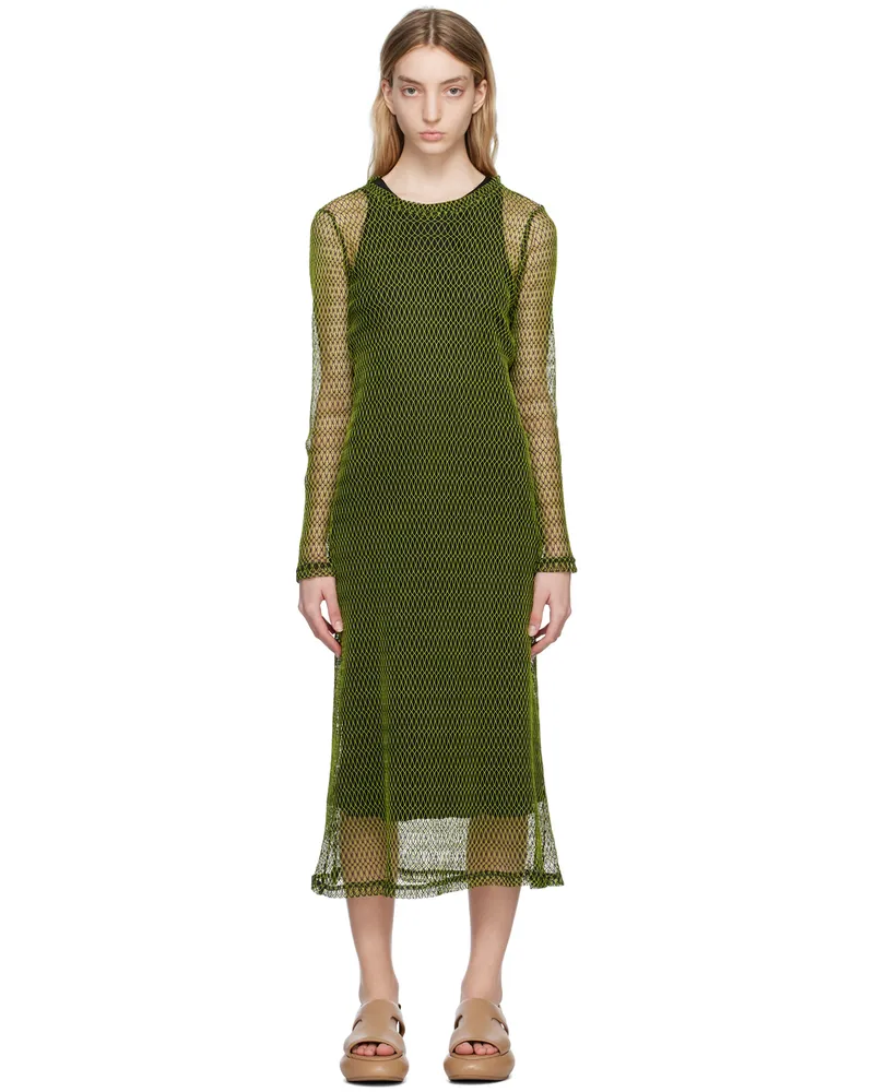Song For The Mute Green & Black Crewneck Midi Dress Green