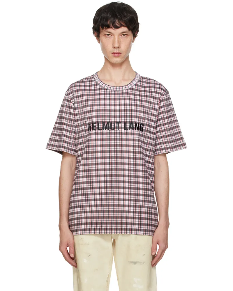 Helmut Lang Red & White Printed-Logo T-Shirt Check