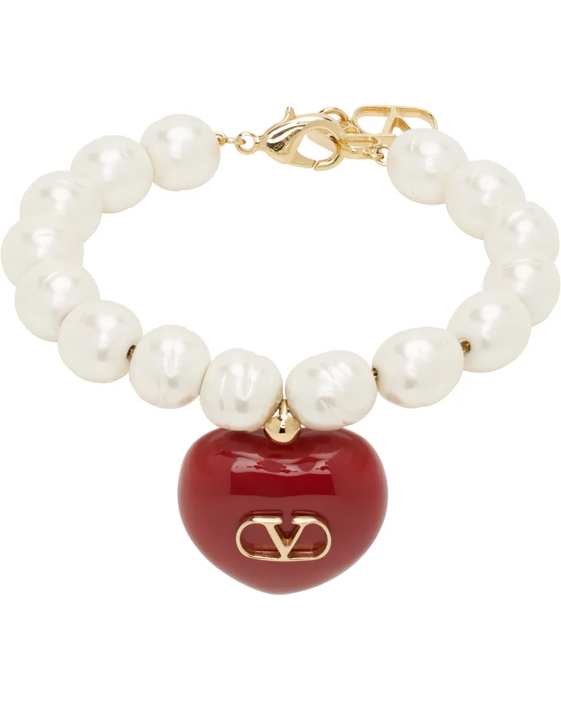 Valentino Garavani Off-White & Red Coeur Royal Bracelet R5p