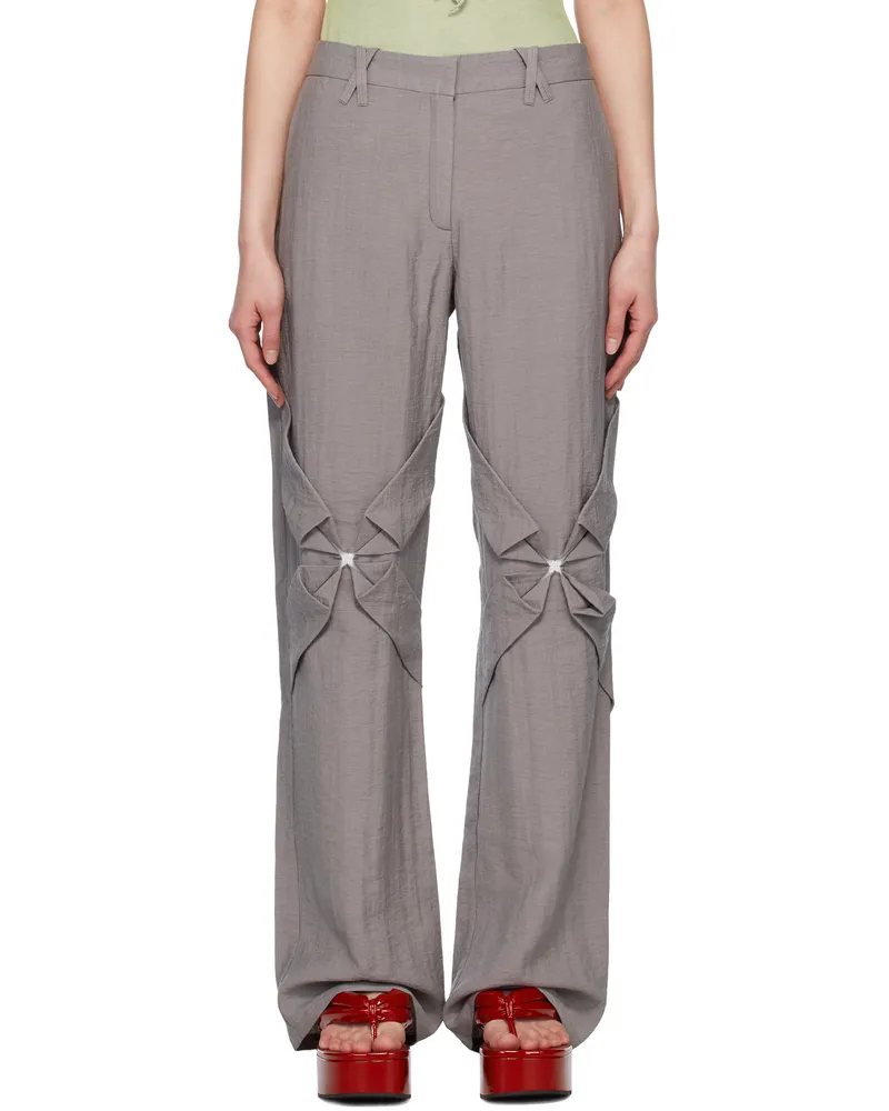 J.KIM Gray Smocked Flower Trousers Stone