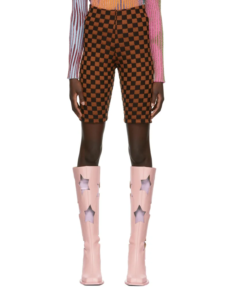ANDREJ GRONAU SSENSE Exclusive Brown & Black Check Bike Shorts Brown