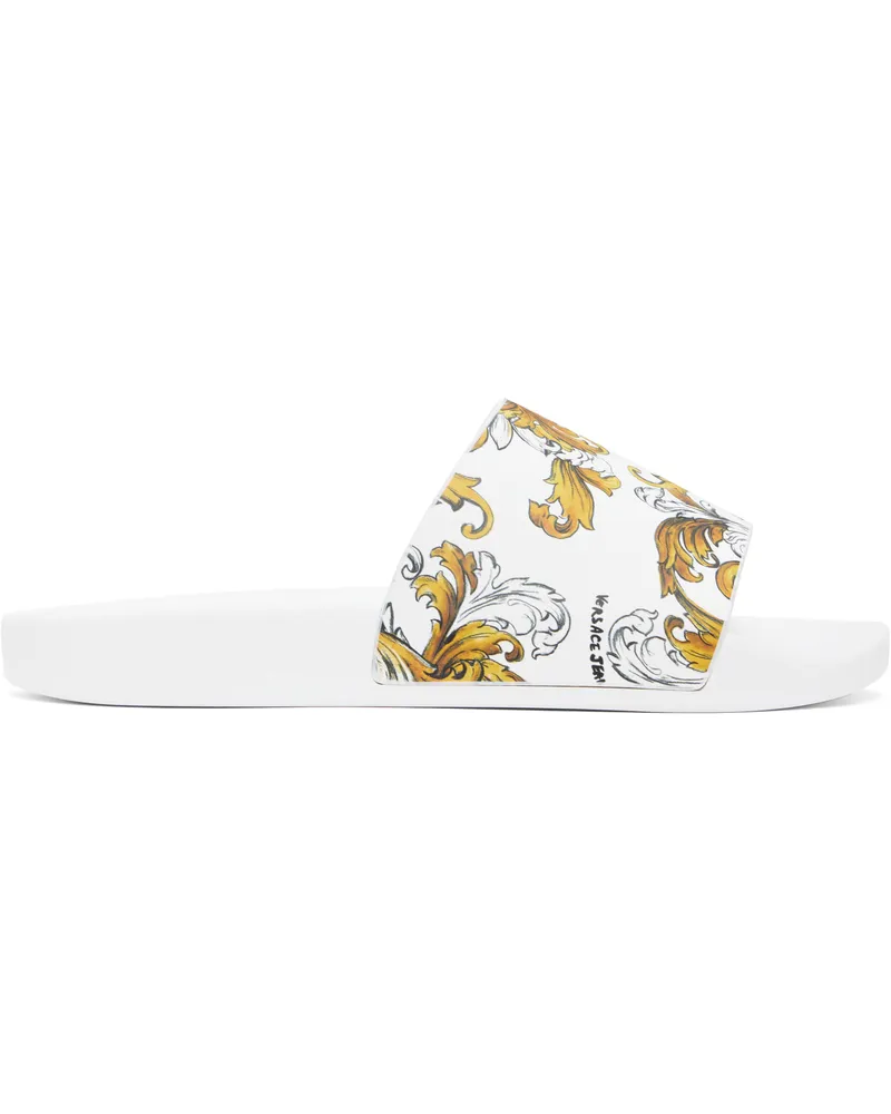 Versace Jeans White & Gold Outline Barocco Pool Slides Eg03-white