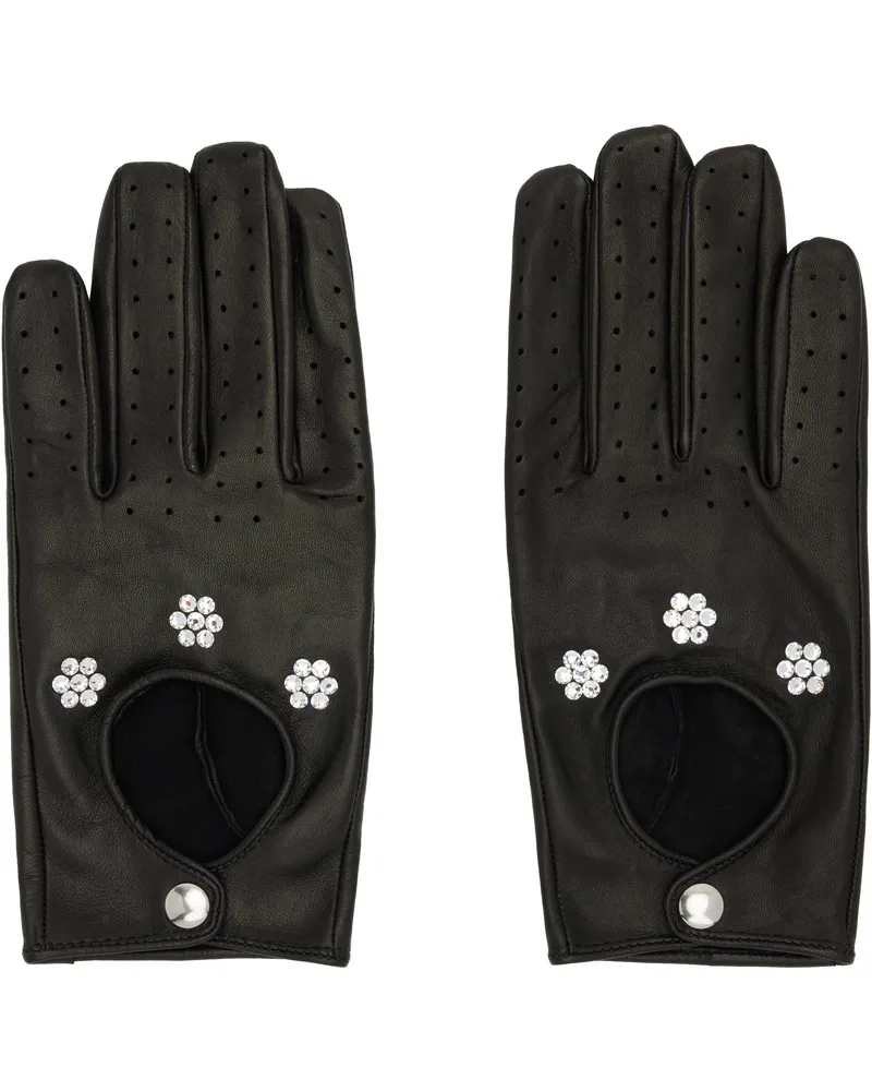 Ernest W. Baker Black Floral Studded Appliqué Driving Gloves Black