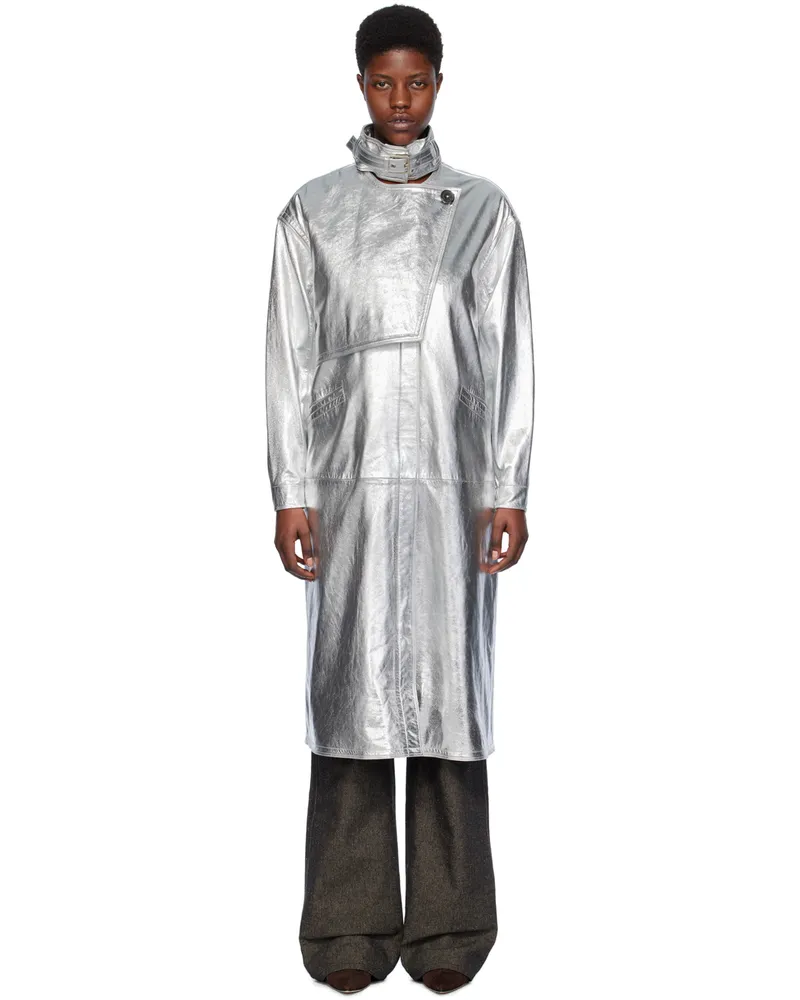Saks Potts Silver Miami Leather Coat Silver