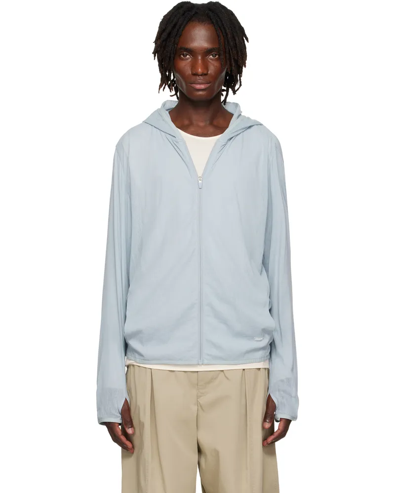 AMOMENTO Blue Mesh Hooded Zip Jacket Blue