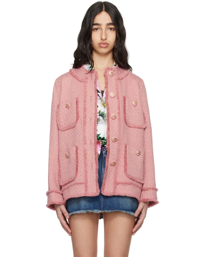 Dolce & Gabbana Pink Single-Breasted Raschel Tweed Jacket F0473