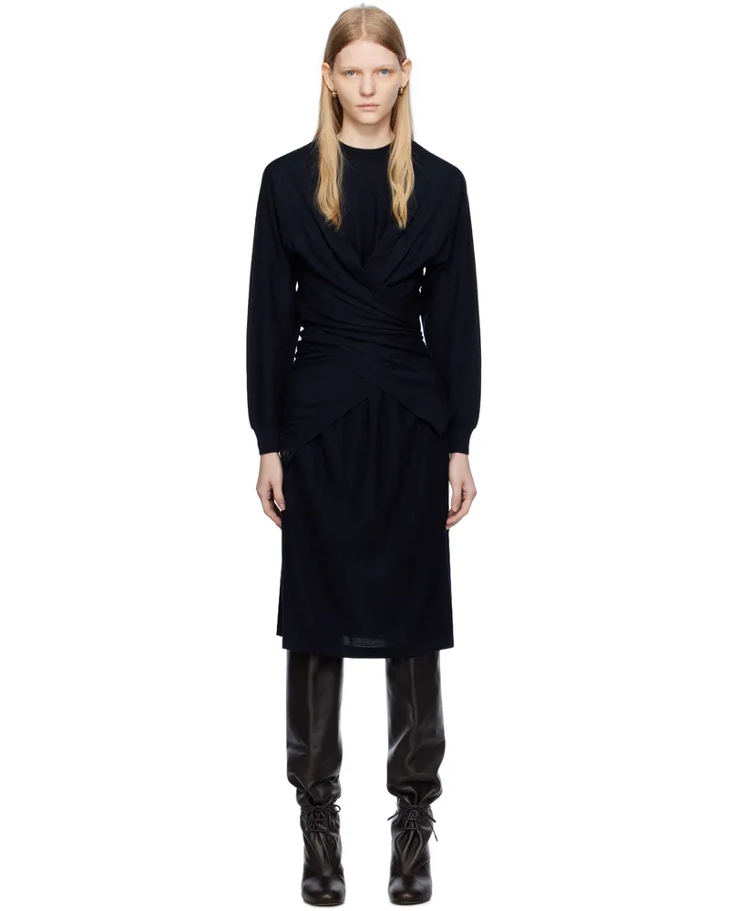 Christophe Lemaire Navy Trompe Œil Midi Dress Bl791