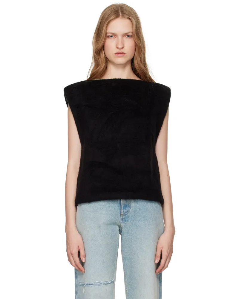 Maison Margiela Black Furry Fleece & Cotton Jersey Blouse 961