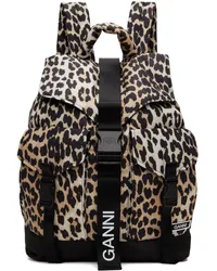 Ganni Beige & Black Leopard Tech Backpack Leopard