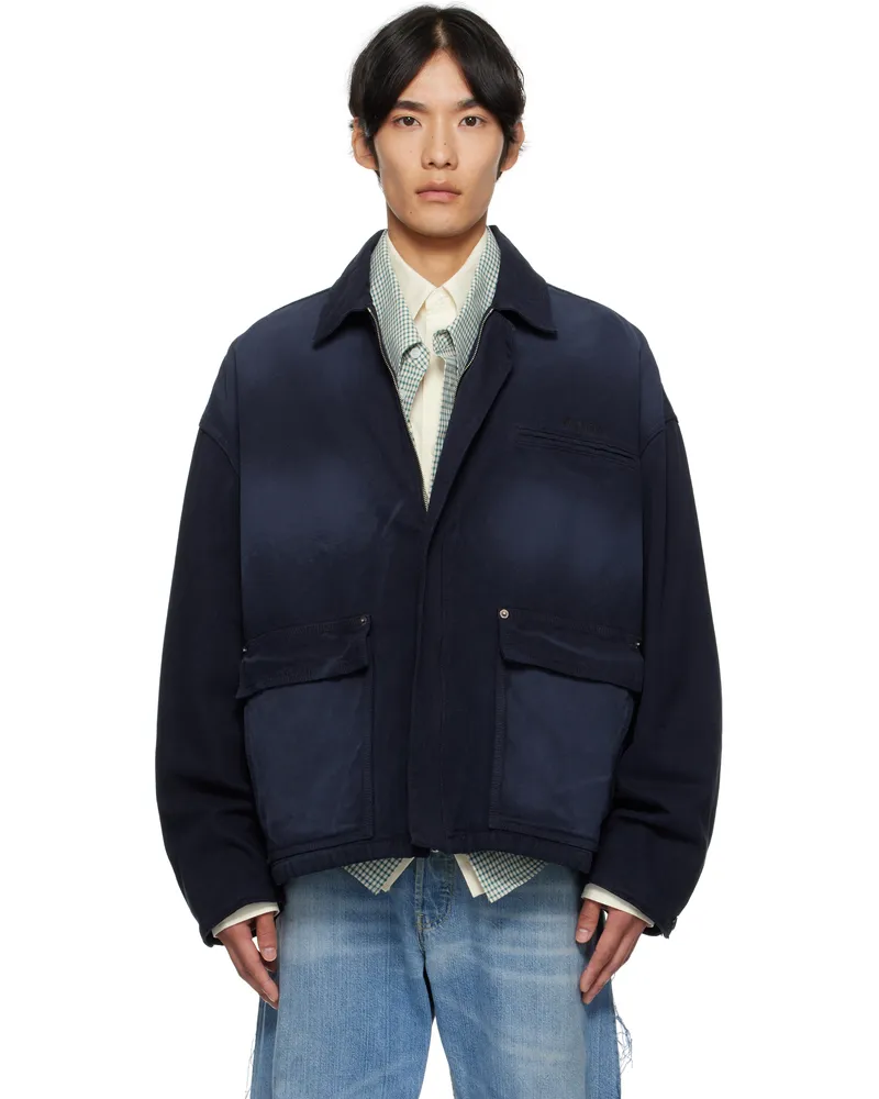 WE 11 DONE Navy Classic Workwear Jacket Blue
