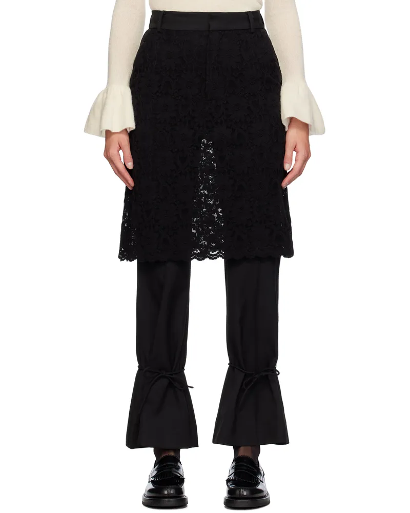 Rokh Black Tailored Lace Skirt Trousers 25black