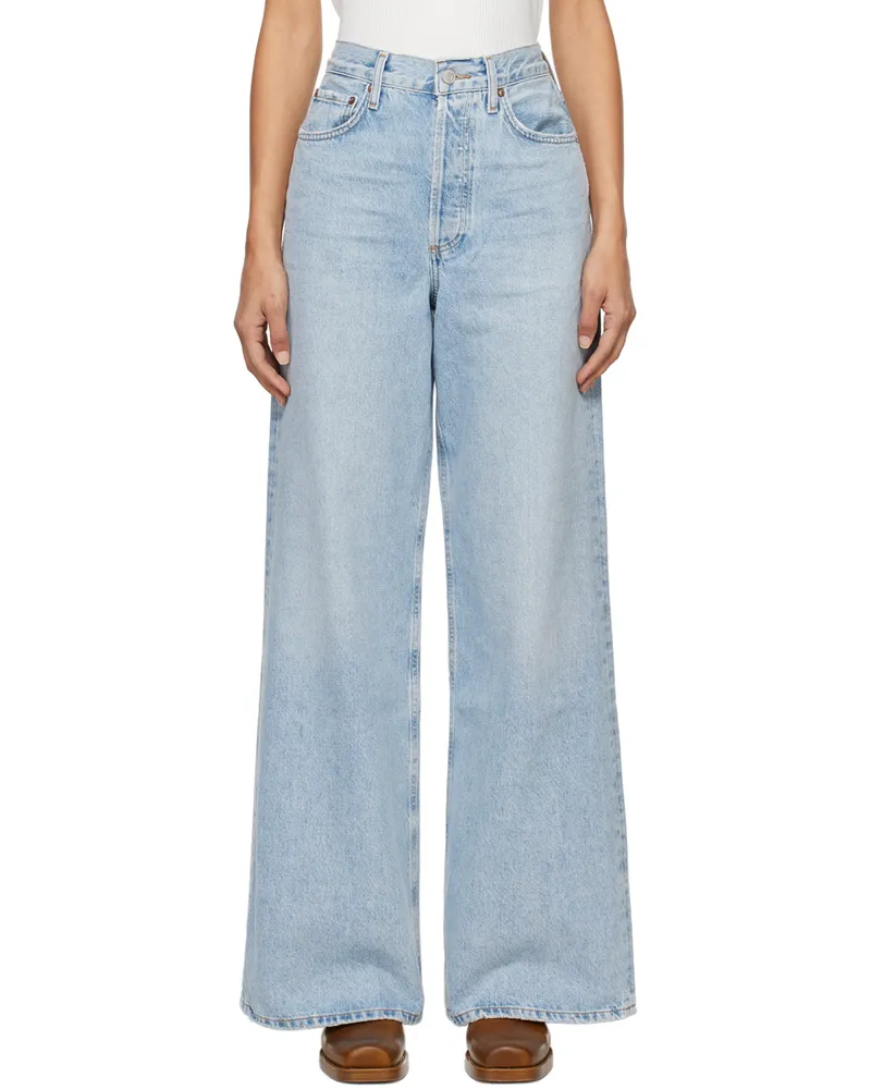 AGOLDE Blue Dame High Rise Wide Leg No Cuff Jeans Conflict