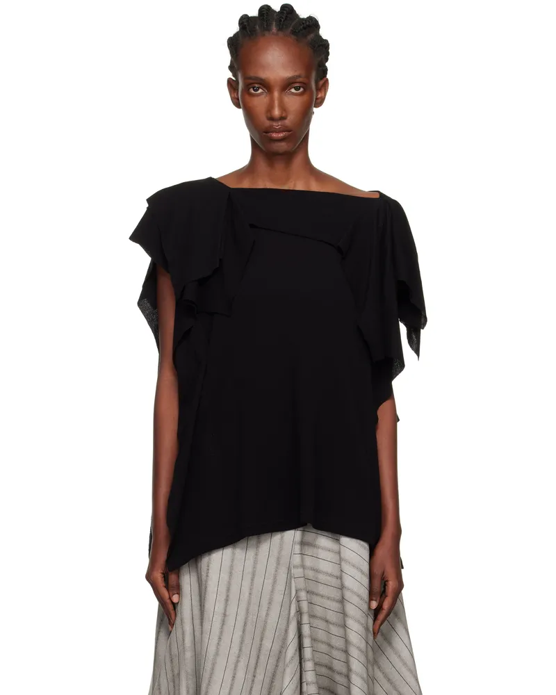 Yohji Yamamoto Black High Twisted Crepe & Interlock Draped T-shirt 1