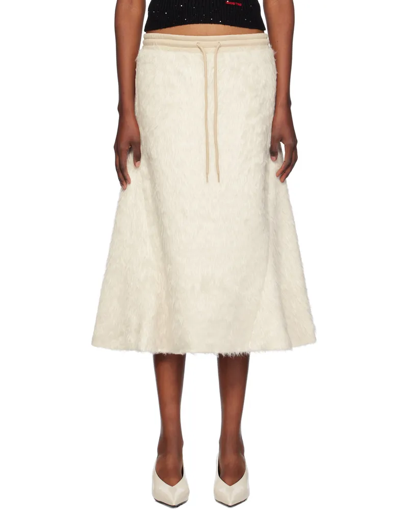 OPEN YY Beige Shaggy Faux-Fur Midi Skirt Cream
