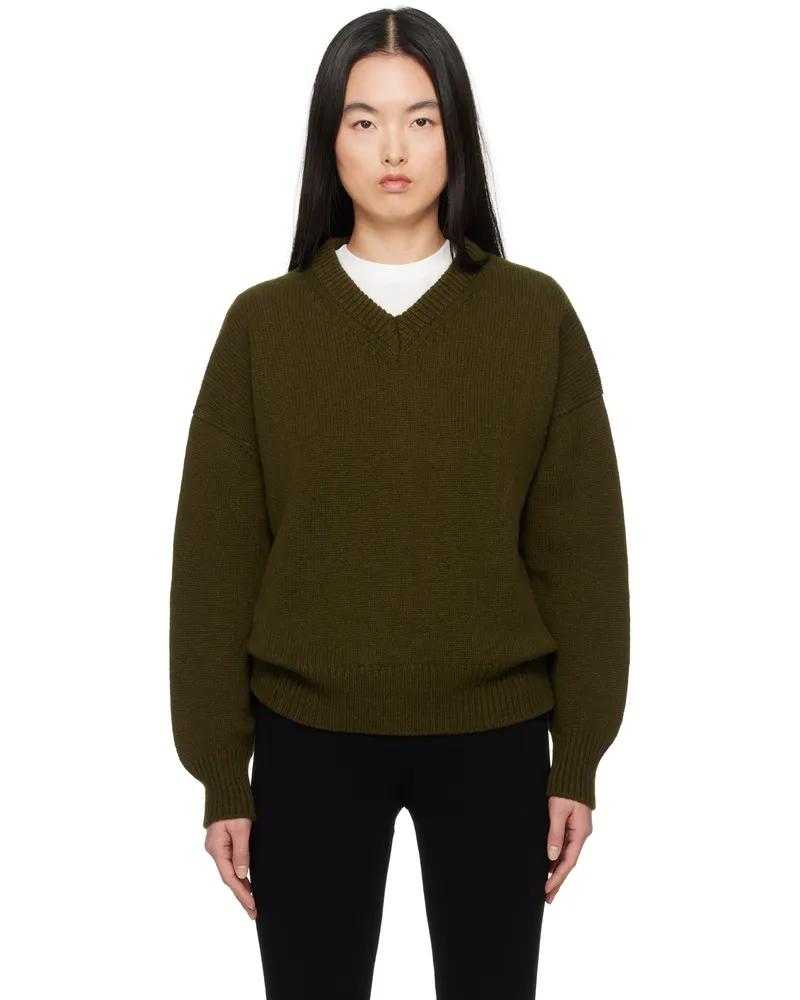 &Daughter Khaki Balla Slouch V-Neck Sweater Military