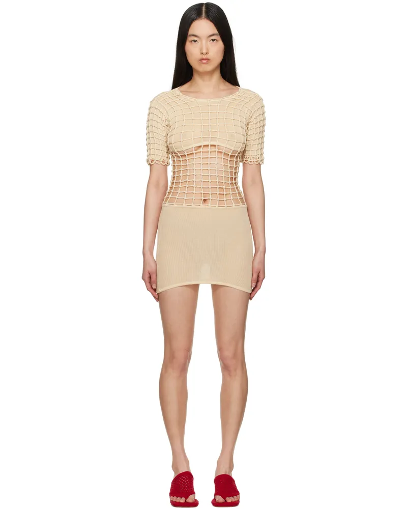 Isa Boulder Beige Half-Macramist Minidess Beige