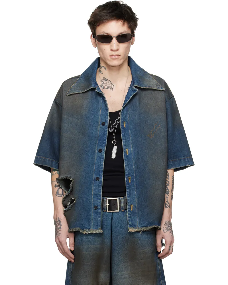 LU'U DAN Blue Boxy Denim Shirt Dirty