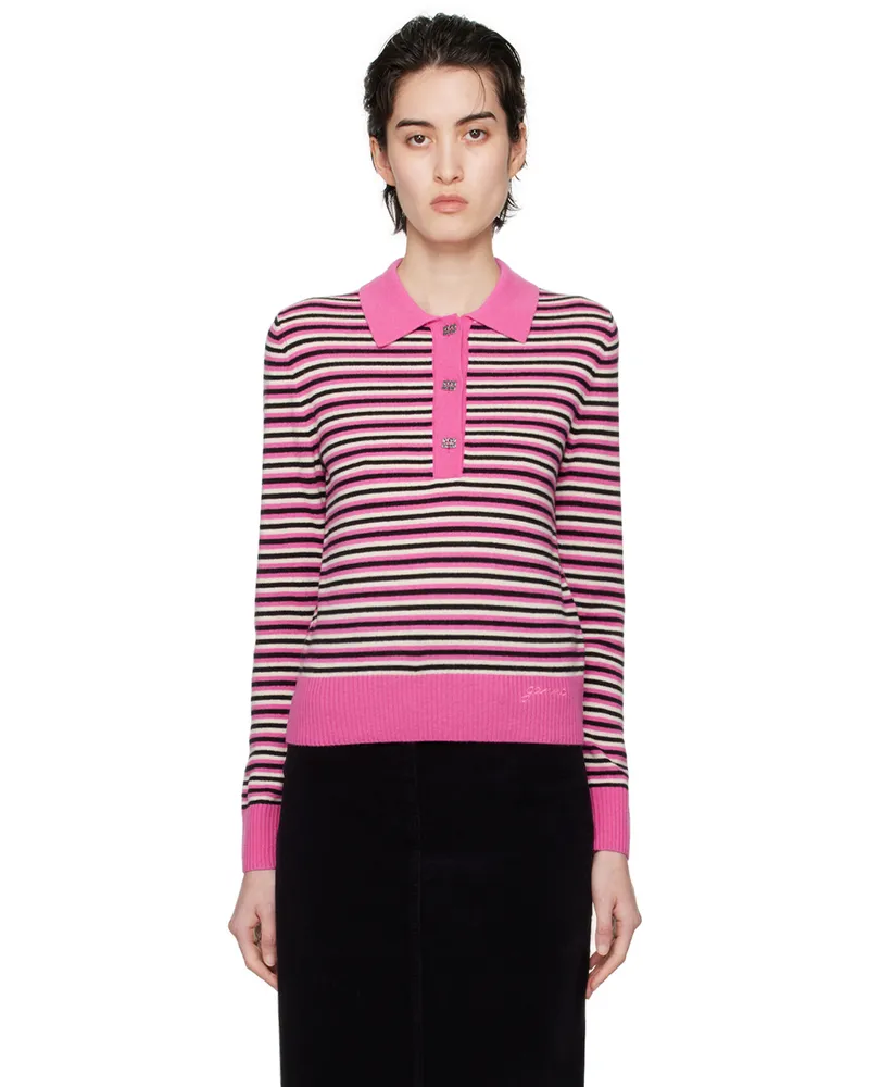 Ganni Pink Striped Polo 999
