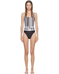 Moschino White & Black Barcode Print Swimsuit Multi