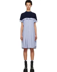 Sacai Blue Paneled Midi Dress Navy×stripe