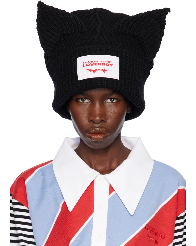 Charles Jeffrey Loverboy Black Supersized Chunky Ears Beanie Black