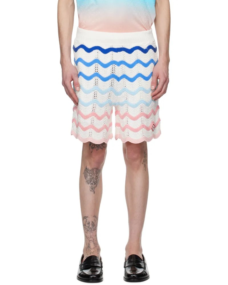 Casablanca Paris White Gradient Wave Crochet Shorts Multi