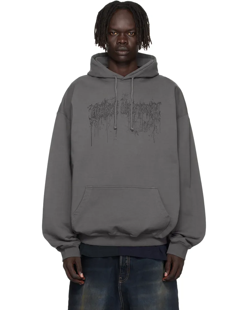 VETEMENTS Gray Cradle of Filth Dripped Logo Oversized Hoodie Magnet