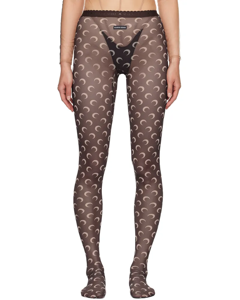 Marine Serre Brown Moon Printed Mesh Tights Br30