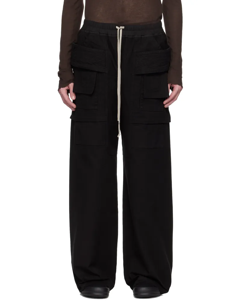 DRKSHDW by Rick Owens Black Hollywood Creatch Wide Drawstring Cargo Pants 09