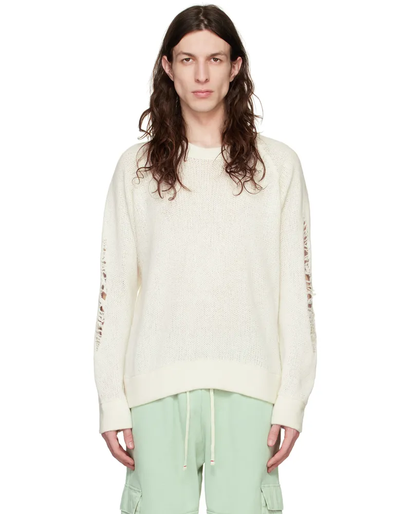 LES TIEN Off-White Distressed Sweater Ivory