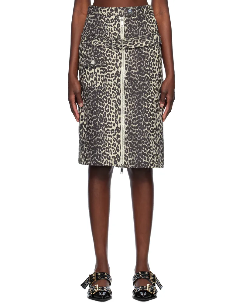 Ganni Beige & Black Cotton Tweed Midi Skirt 943