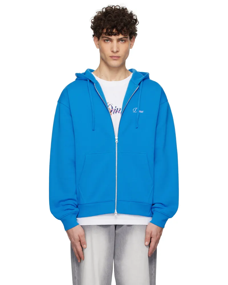 Dime Blue Cursive Small Logo Zip Hoodie Cobalt