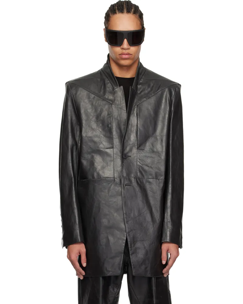 Rick Owens Black Hollywood Lido Leather Jacket 09