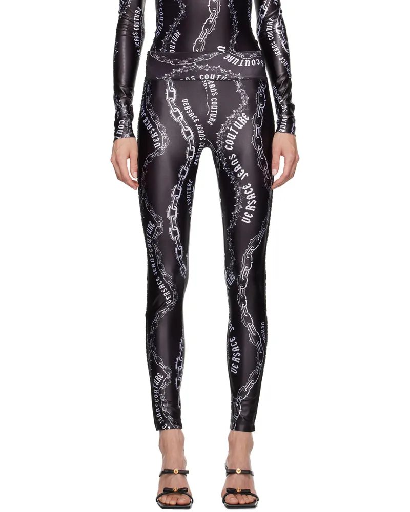 Versace Jeans Black & White Chain Couture Leggings Eblack