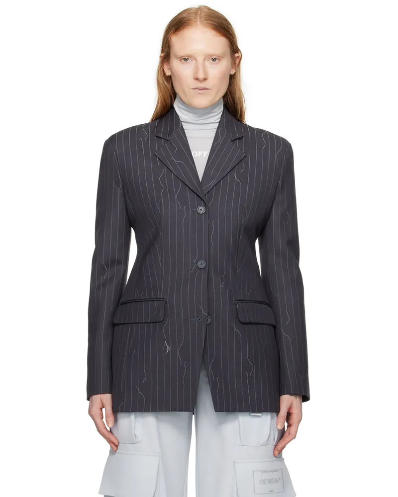 OFF-WHITE Navy Pinstripe Blazer Forged