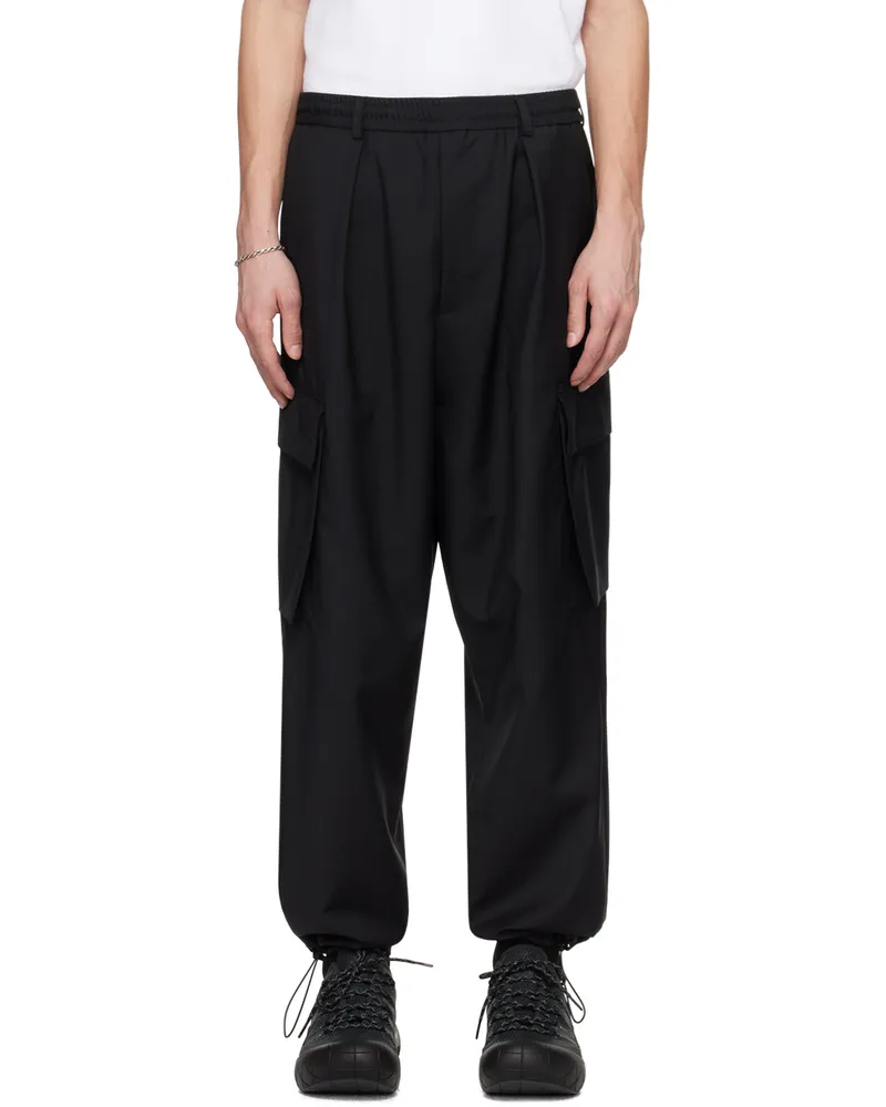 LOWNN Black Drawstring Cargo Pants Black