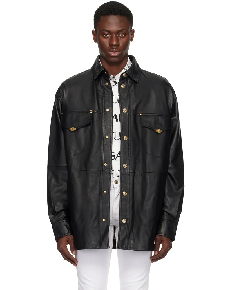 Versace Jeans Black V-Emblem Leather Jacket E899