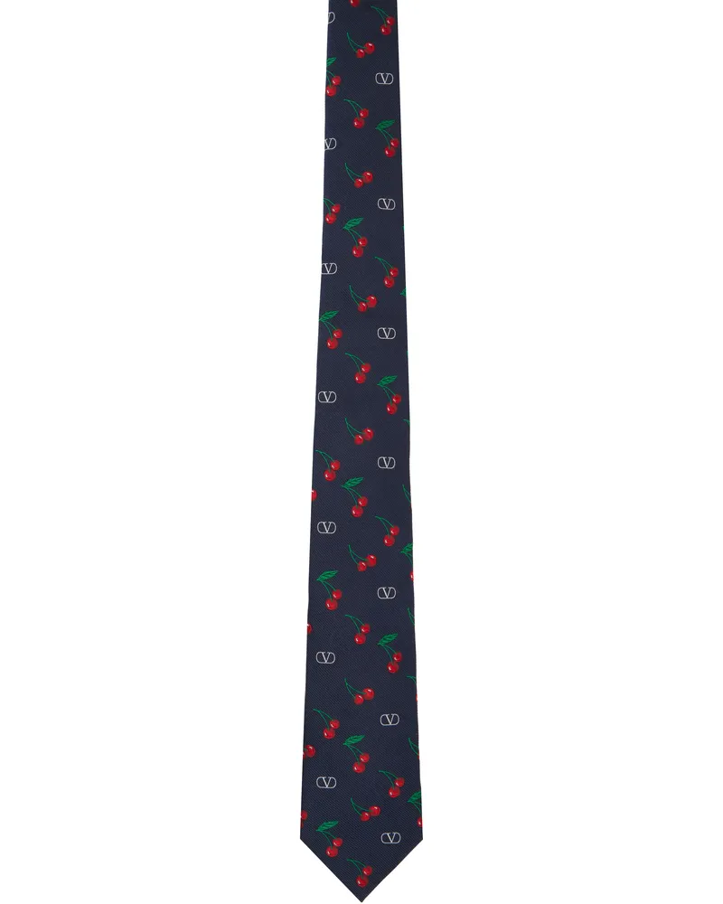 Valentino Garavani Navy Silk Jacquard Cherryfic Tie Dtx