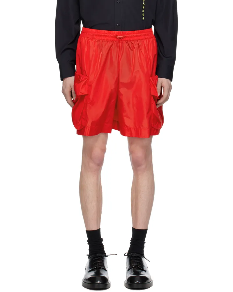 Simone Rocha Red Cargo Flap Pocket Drawstring Shorts Red