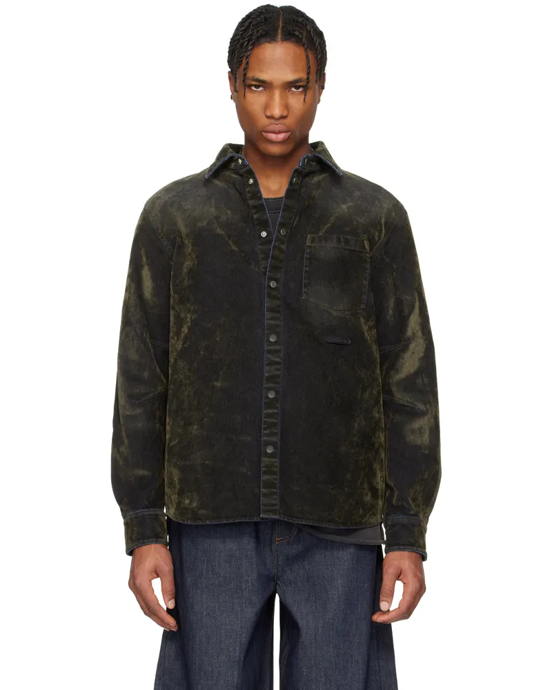 Helmut Lang Khaki Curved Classic Flocked Shirt Flocked
