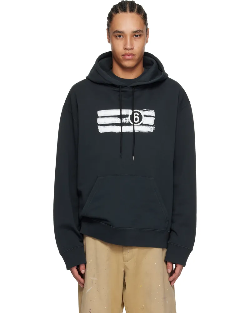 Maison Margiela Black Printed Logo Hoodie 900