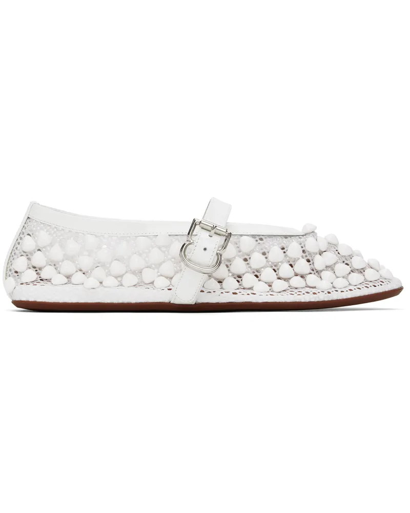 Alaïa White Studs Fishnet Ballerina Flats 010