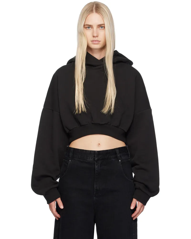 Entire Studios Black Cropped Heavy Hoodie Soot