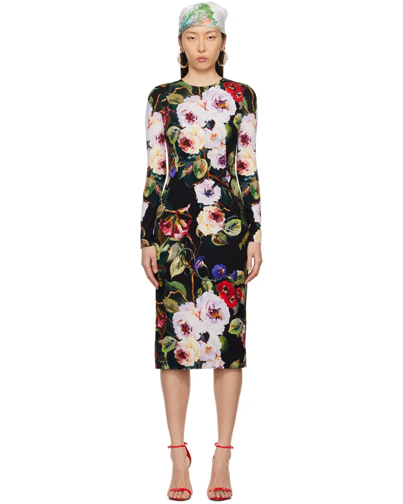 Dolce & Gabbana Black Floral Midi Dress Hn4ya