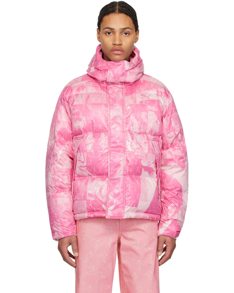KidSuper Pink PUMA Edition MMQ AOP Down Jacket Pearl