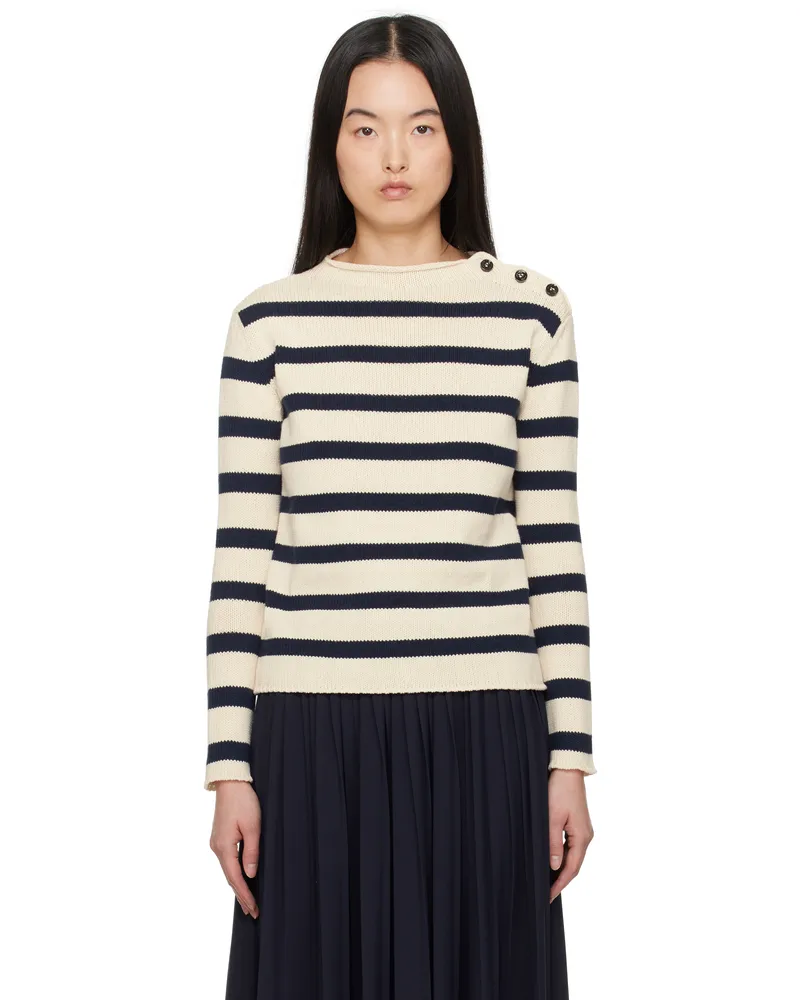 Max Mara Off-White & Navy Vibo Sweater 020