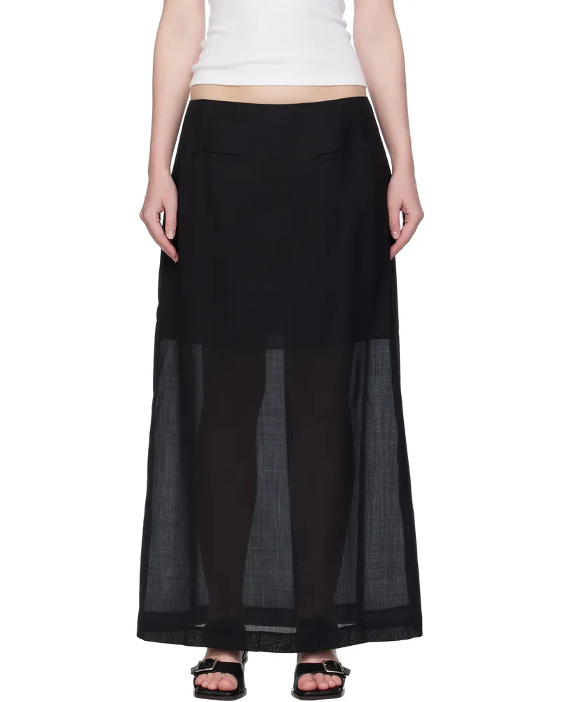 AMOMENTO Black Sheer Long Maxi Skirt Black