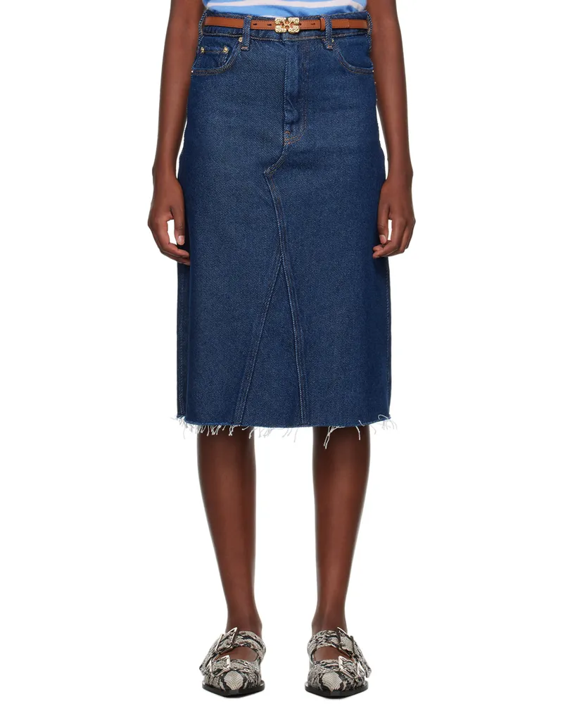 Ganni Indigo Raw Edge Denim Midi Skirt 077